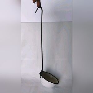 Vintage Enamelware Dipper Ladle White Black Enamel Farmhouse Kitchen Cottage